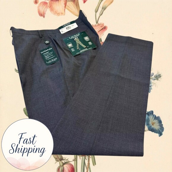 RALPH LAUREN Mens Pants Classic Suit Trousers 40Wx36L Wool Flat Front Straight - Picture 1 of 5